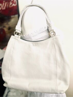 Vince Camuto White Braided-Handle Leather White Swan tote